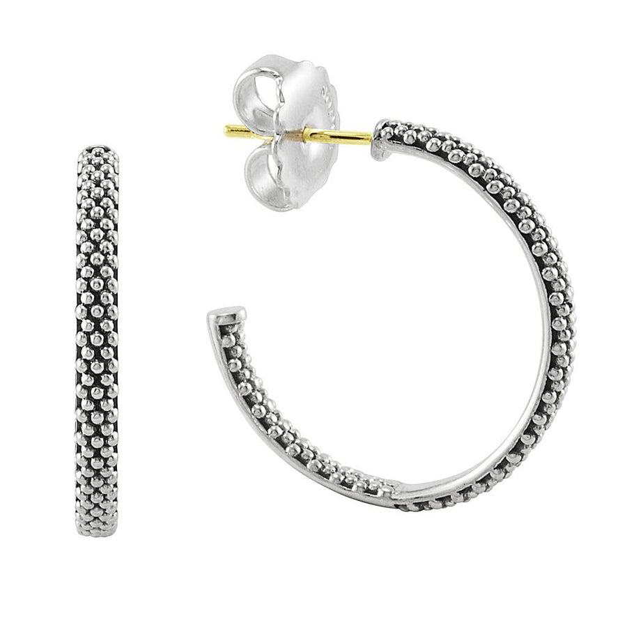 Signature Caviar Hoop Earrings in Sterling Silver, 25mm