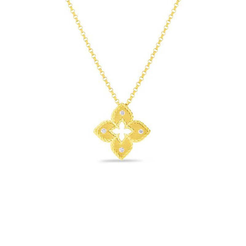 Venetian Princess Flower 0.02ct Diamond Extra Small Pendant in 18K Yellow Gold, 18in