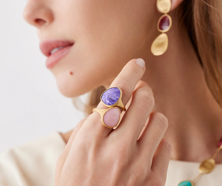 Lunaria Charoite Ring in 18K Yellow Gold, size 7