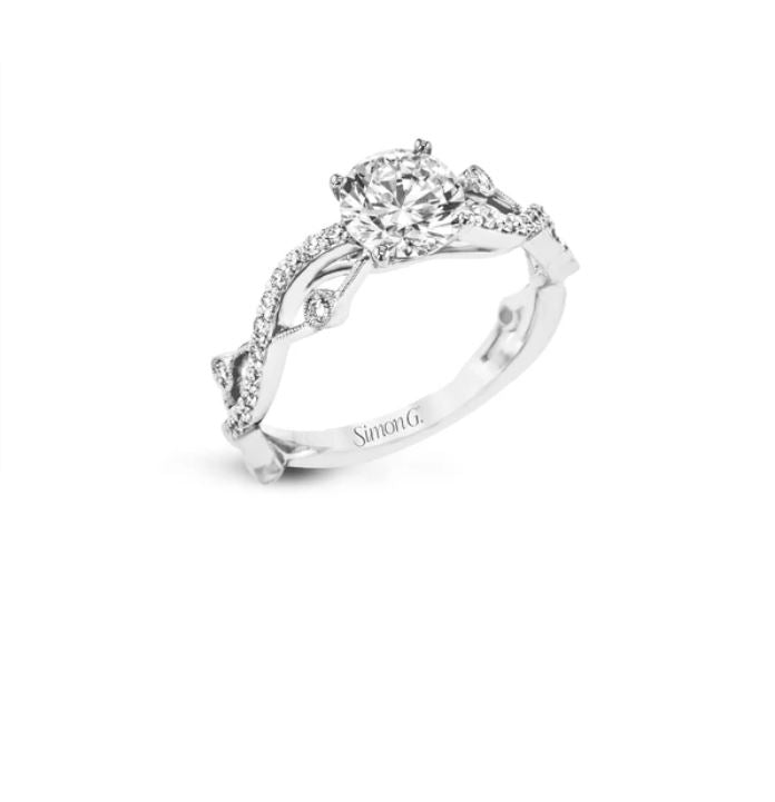 Diamond Semi-Mount Ring in 18K White Gold for Round Center, Size 6.25