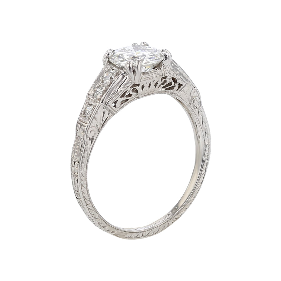 0.91ct Round Brilliant Diamond GIA  0.10ct Full Cut Diamond Vintage Ring