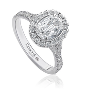 0.71ct Crisscut L'amour Diamond and 0.47ct Diamond Halo Ring in 14K White Gold, Size 6.5