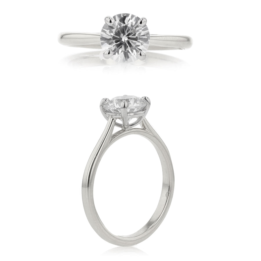 New Aire 2.2mm Solitaire Ring Semi Mount in 18K White Gold for 1.25ct Round Center
