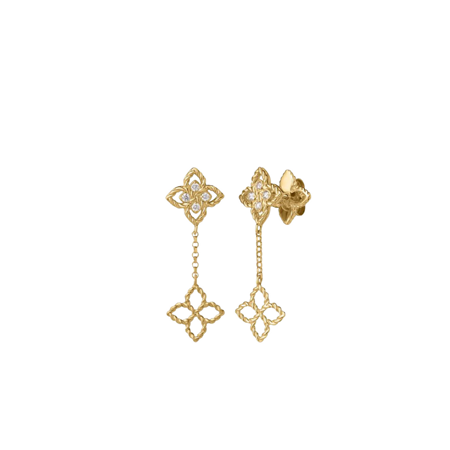 Love in Verona 0.05ct Diamond Flower Drop Earrings in 18K Yellow Gold