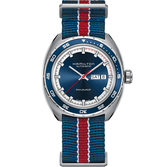 42mm American Classic Pan Europ Automatic Watch with Blue Dial in Stainless Steel, Strap