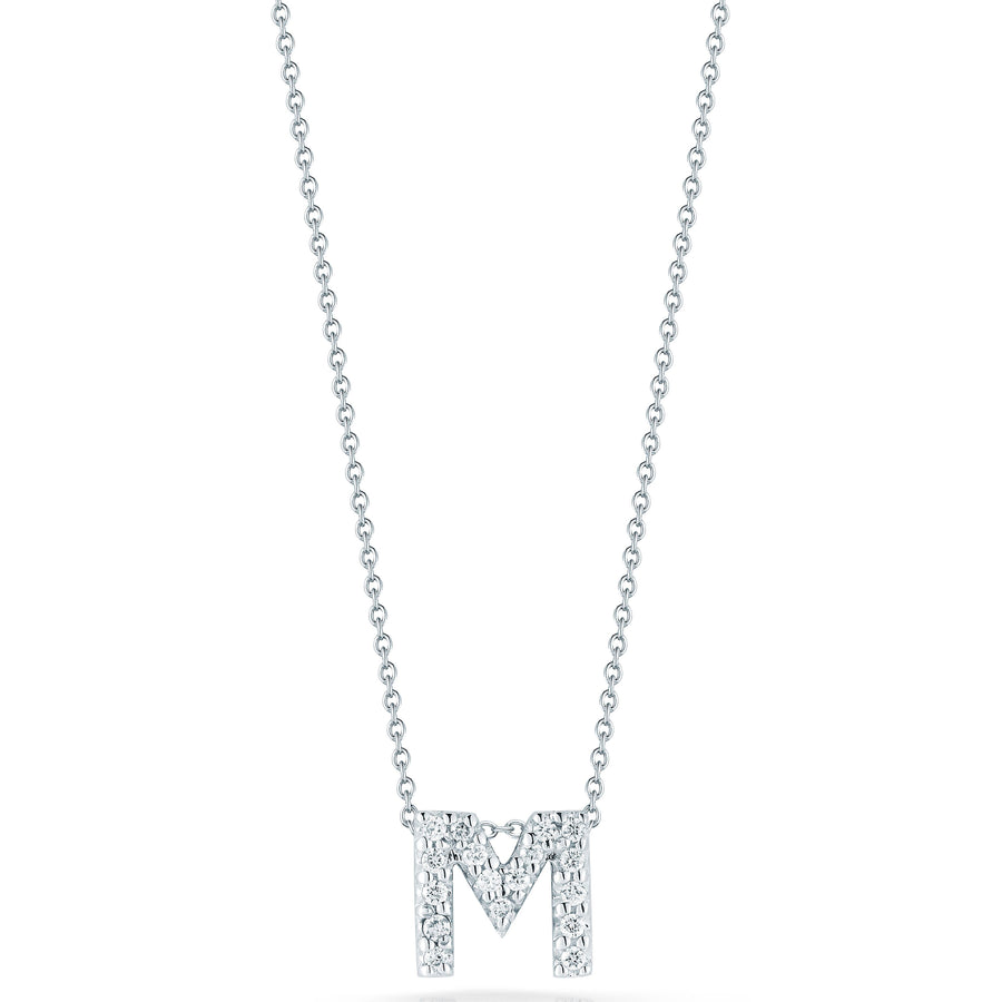 Tiny Treasures 0.08ct Diamond Love Letter "M" Pendant in 18K White Gold, 16-18" chain