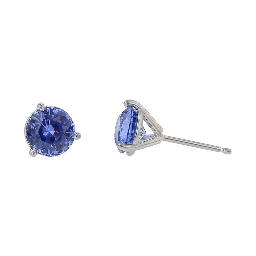 2.60ct Round Sri Lankan Sapphire Stud Earrings in 18K White Gold