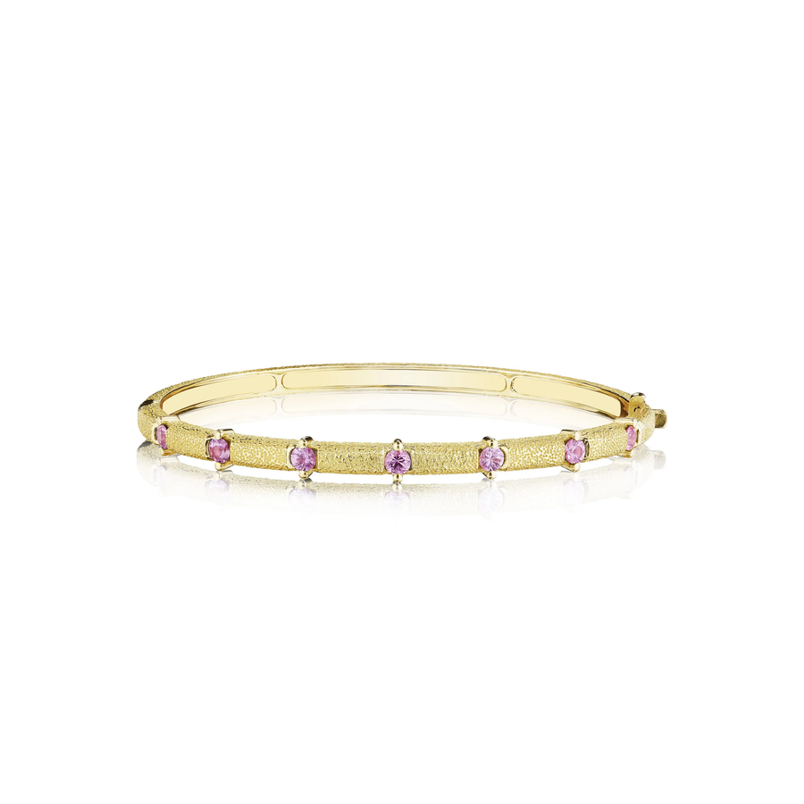 Antique Amulet 0.77ct Pink Sapphire Station Bangle Bracelet in 18K Yellow Gold