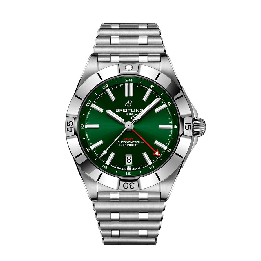 40mm Breitling Chronomat GMT Watch with Green Dial in Stainless Steel, Bracelet