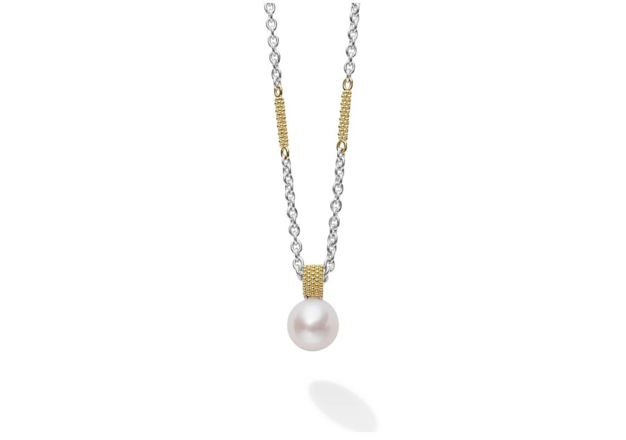 Luna 9-10mm Pearl Pendant in 18K Yellow Gold and Sterling Silver, 16-18in