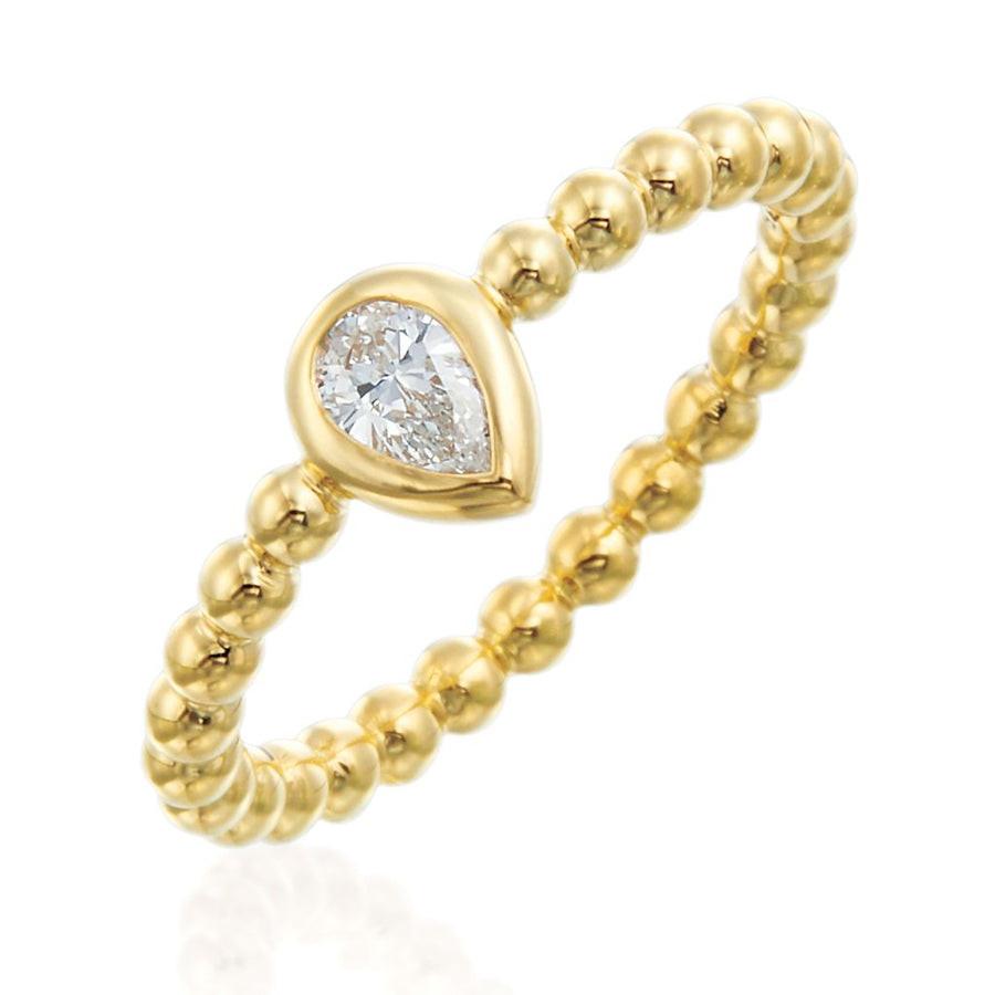 Nutmeg 0.22ct Pear Shape Diamond Bezel Stack Ring in 18K Yellow Gold, size 7