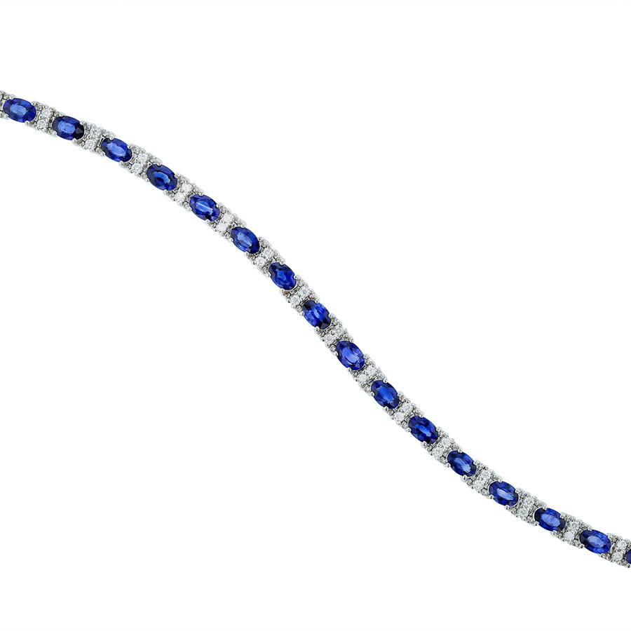 11.23ct Sapphire and 0.99ct Diamond Line Bracelet in 18K White Gold, 7"