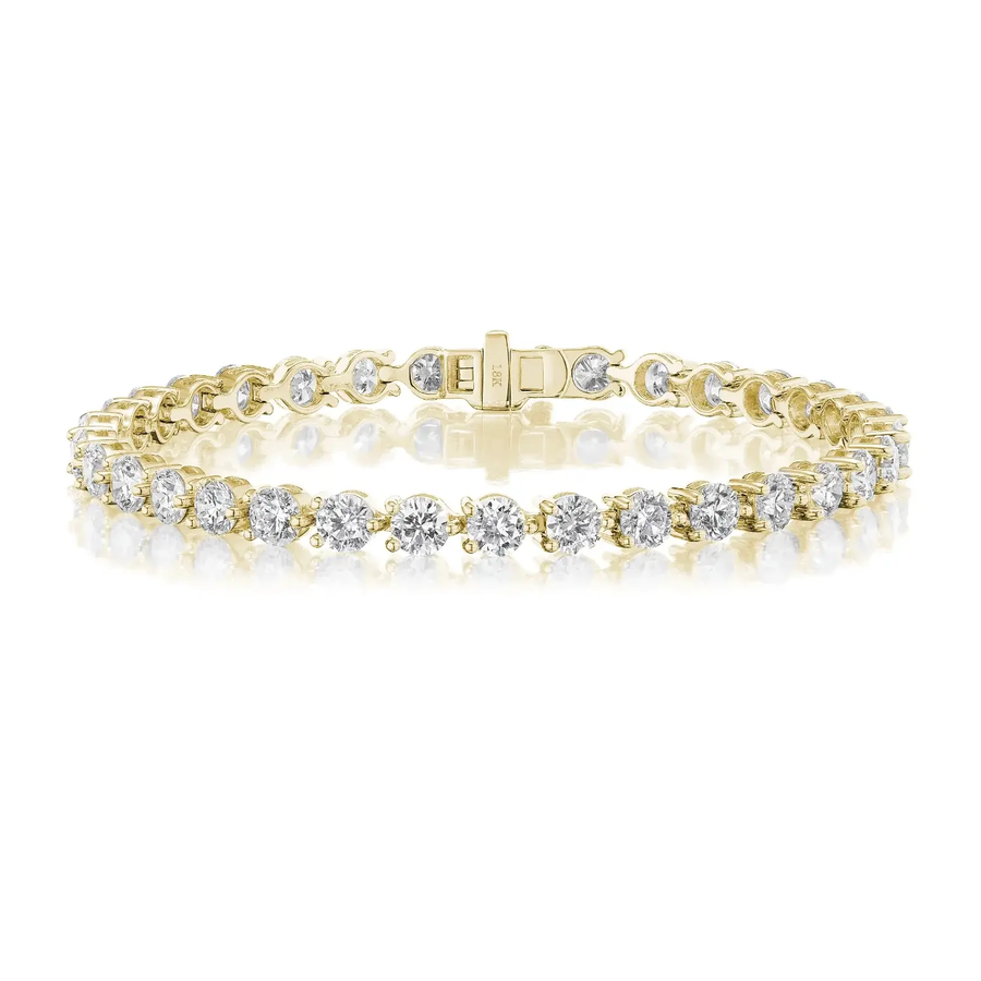 2.99ct Round Brilliant Diamond 3 Prong Line Bracelet in 18K Yellow Gold, 7"