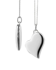 Slim Asymmetrical Heart Locket in Sterling Silver on 18-22"