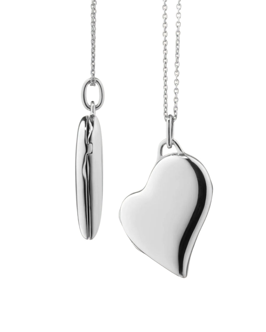 Slim Asymmetrical Heart Locket in Sterling Silver on 18-22"
