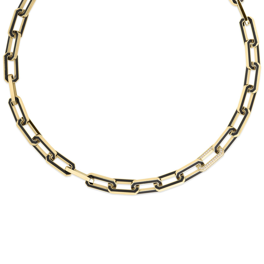 Designer Gold 0.18ct Diamond Link Chain Necklace in 18K Yellow Gold and Black Ceramic, 18"