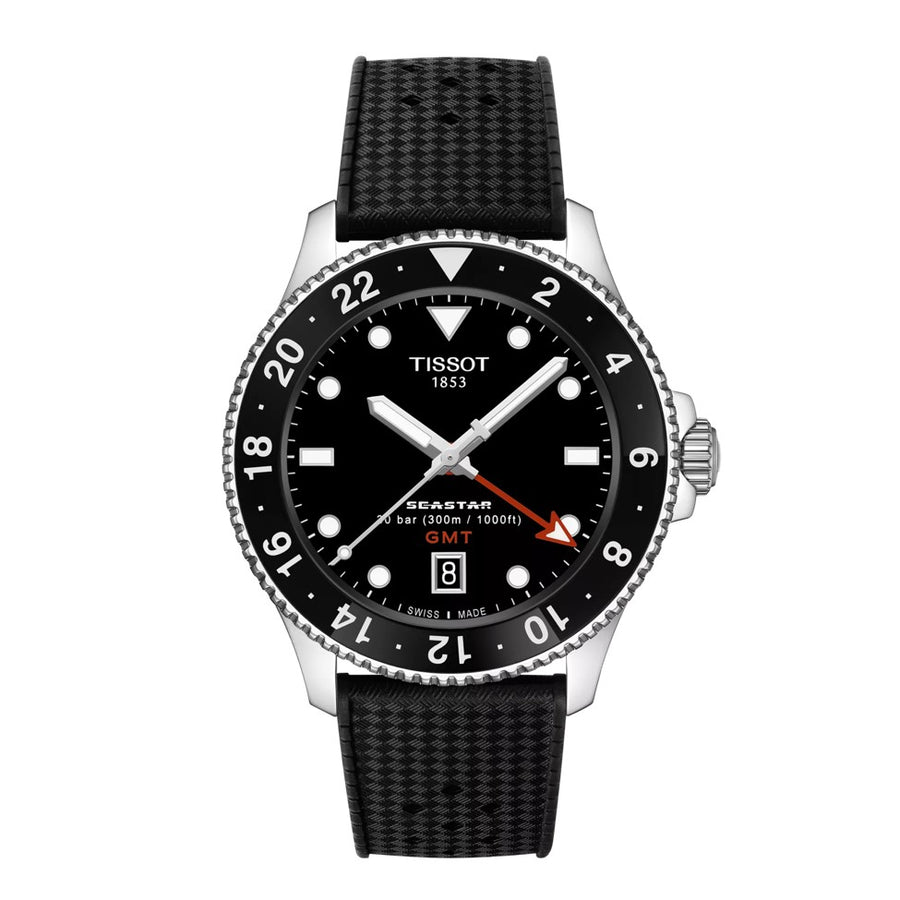 40mm Seastar 1000 Quartz GMT Watch with Black Dial in Stainless Steel, Strap