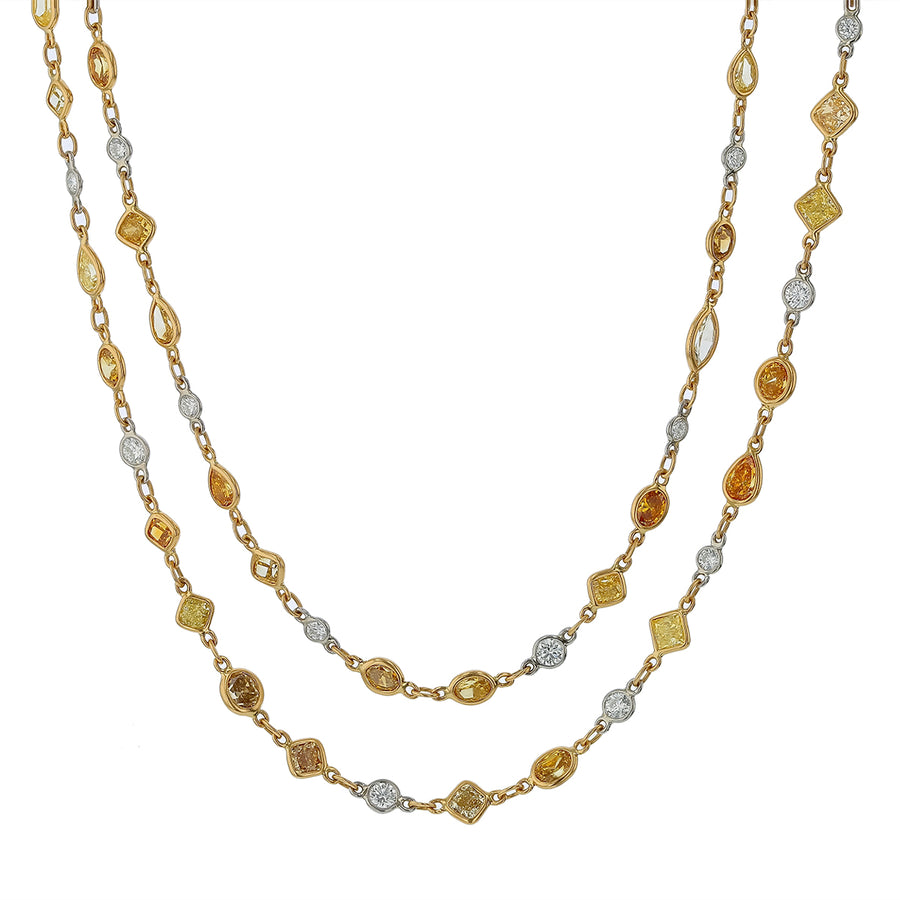 14.77ct Fancy Color Diamond and 2.88ct Diamond Bezel Necklace in Platinum and 18K Yellow Gold, 36"
