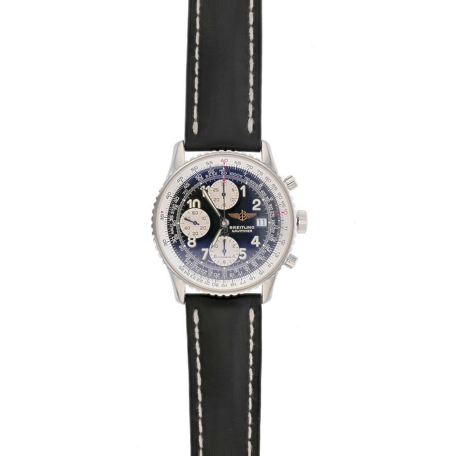 41mm Breitling Old Navitimer Watch with Black Dial in Stainless Steel, Strap