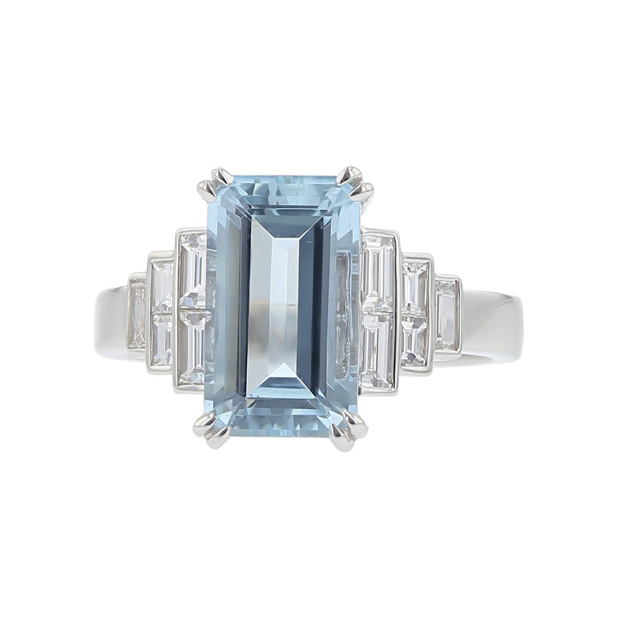 3.14ct Aquamarine and 0.53ct Diamond Ring in 18K White Gold, Size 6.5