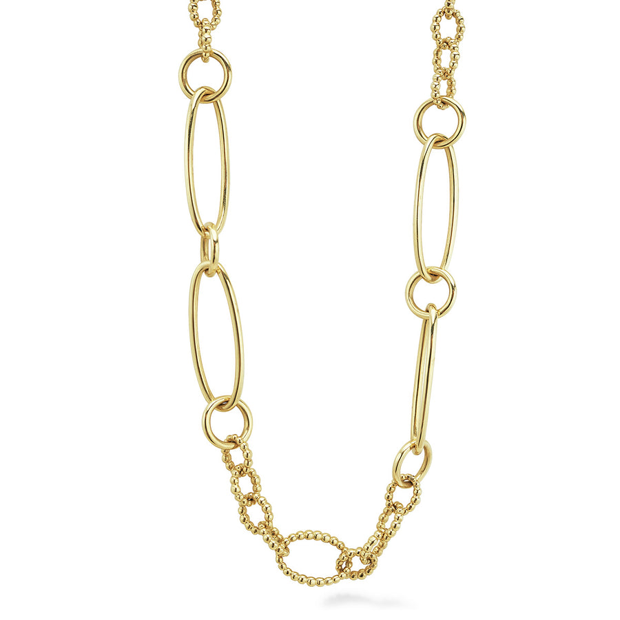Signature Caviar Fluted and Smooth Oval Link Necklace in 18K Yellow Gold, 20in
