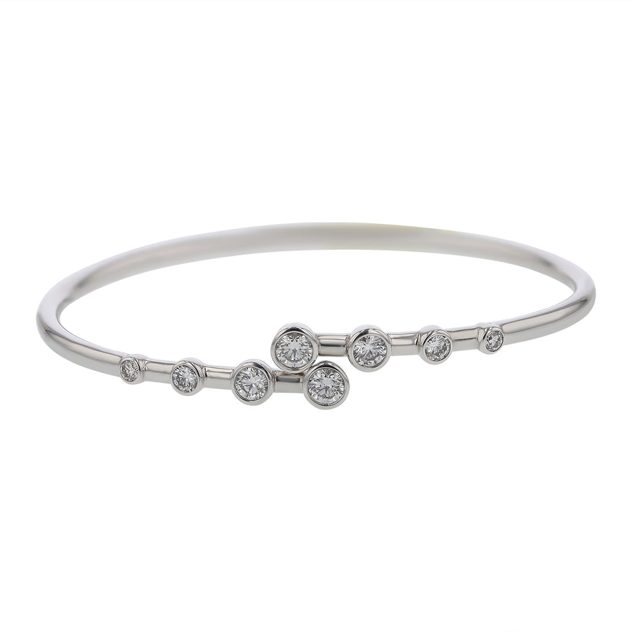 0.89ct Diamond Bezel Set 6.5" Bangle Bracelet in 14K White Gold