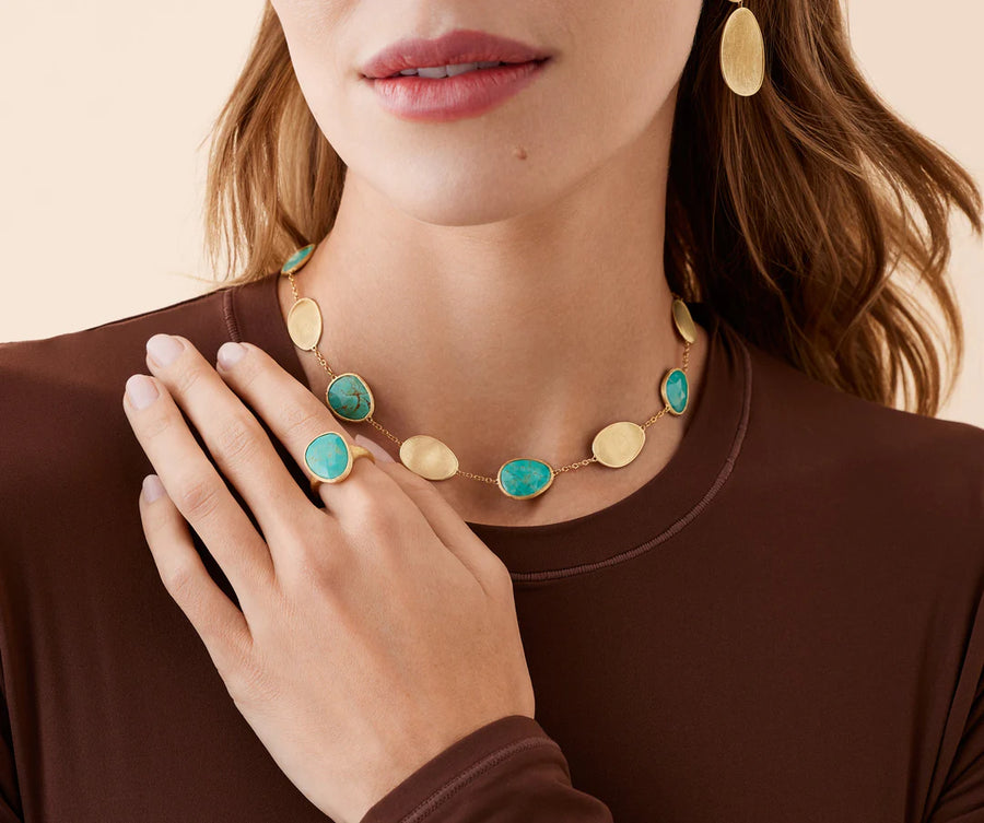 Lunaria Mexican Turquoise Necklace in 18K Yellow Gold, 17.75"