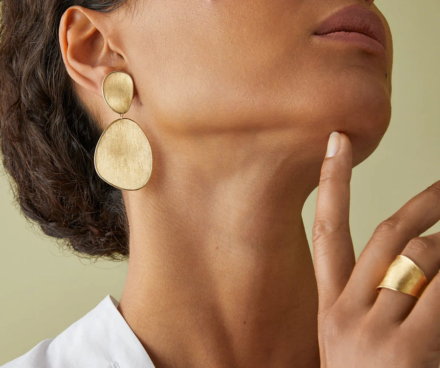 Lunaria Double Drop Earrings in 18k Yellow Gold, Size Large