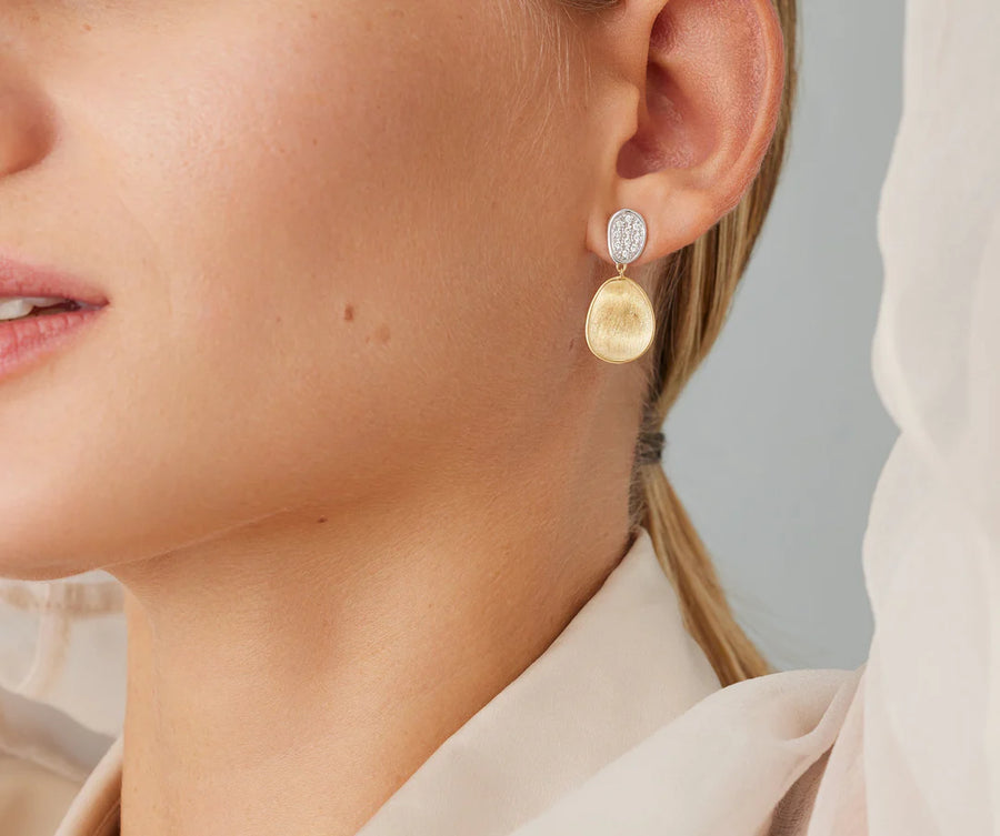Lunaria Diamond Petal Drop Earrings in 18K White and Yellow Gold