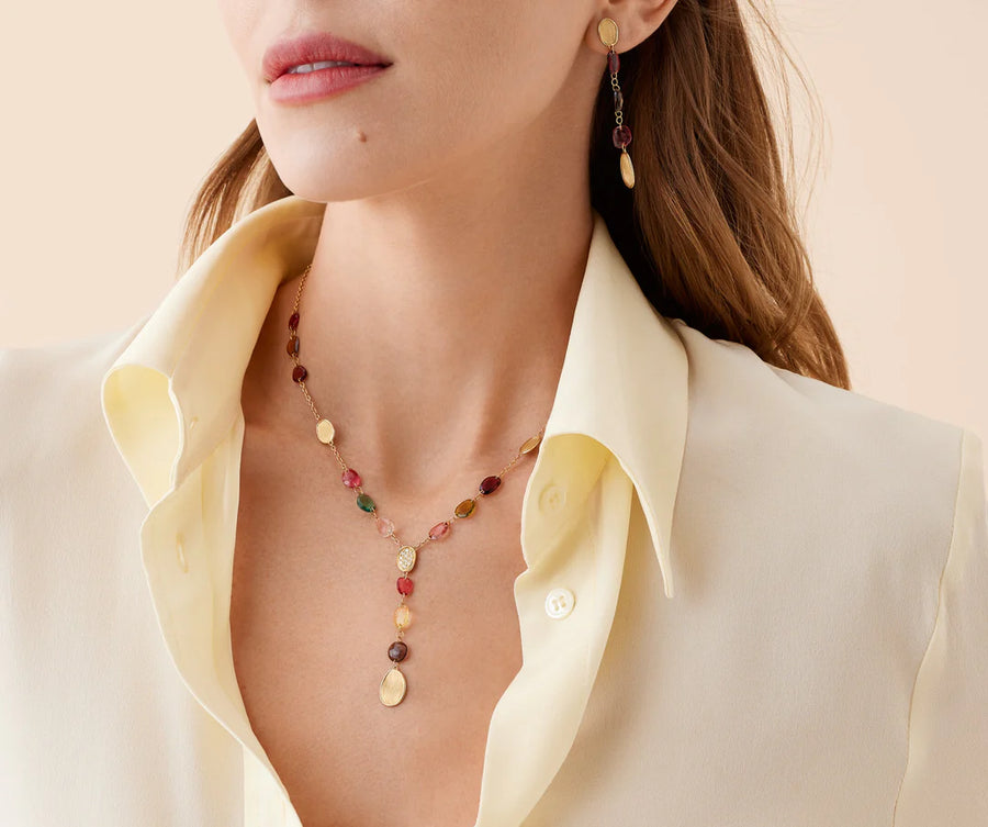 Lunaria Multi Color Tourmaline Necklace in 18K Yellow Gold, 16.5"