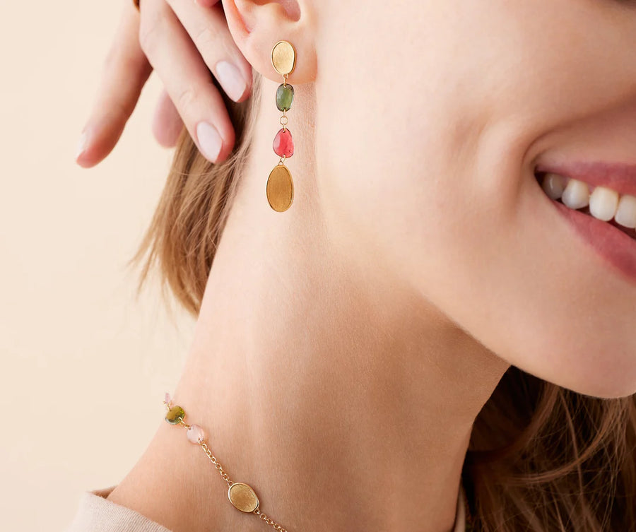 Lunaria Multi Color Tourmaline Drop Earrings in 18K Yellow Gold