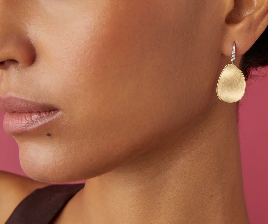 Lunaria 0.05Ct Diamond Hand Engraved Drop Earrings in 18K Yellow and Gold