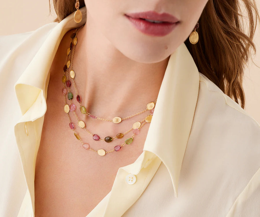 Lunaria Multi Color Tourmaline Necklace in 18K Yellow Gold, 16.5-18"
