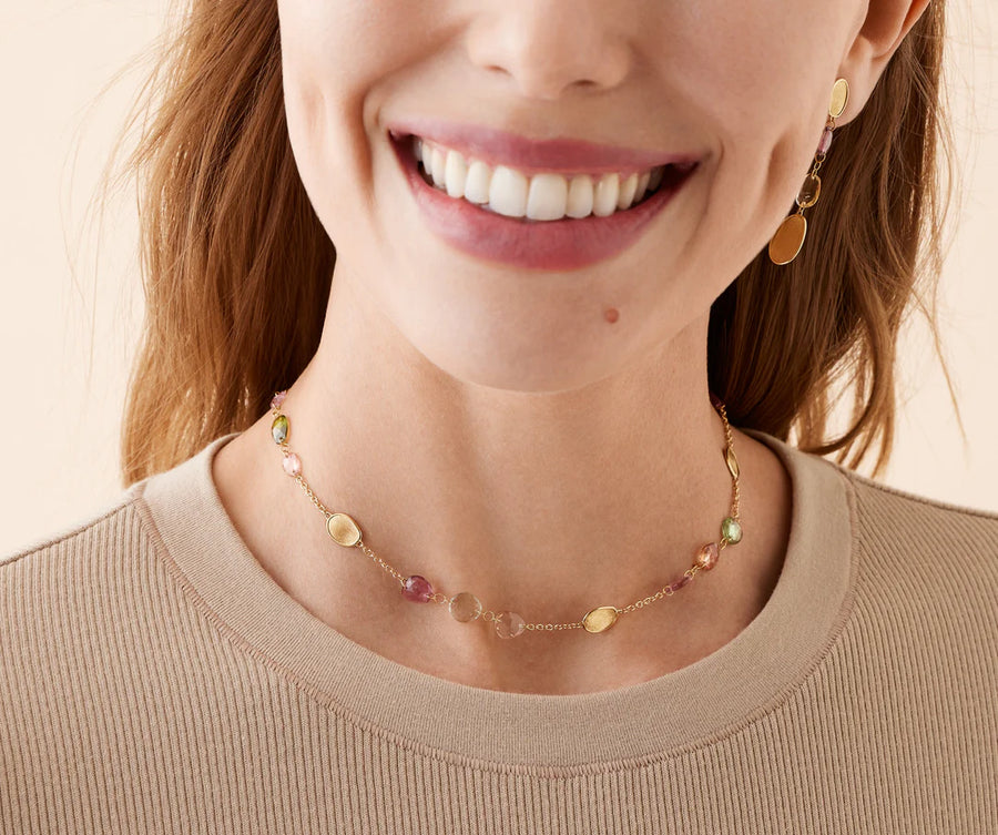 Lunaria Multi Colored Tourmaline Necklace in 18K Yellow Gold, 16.5"