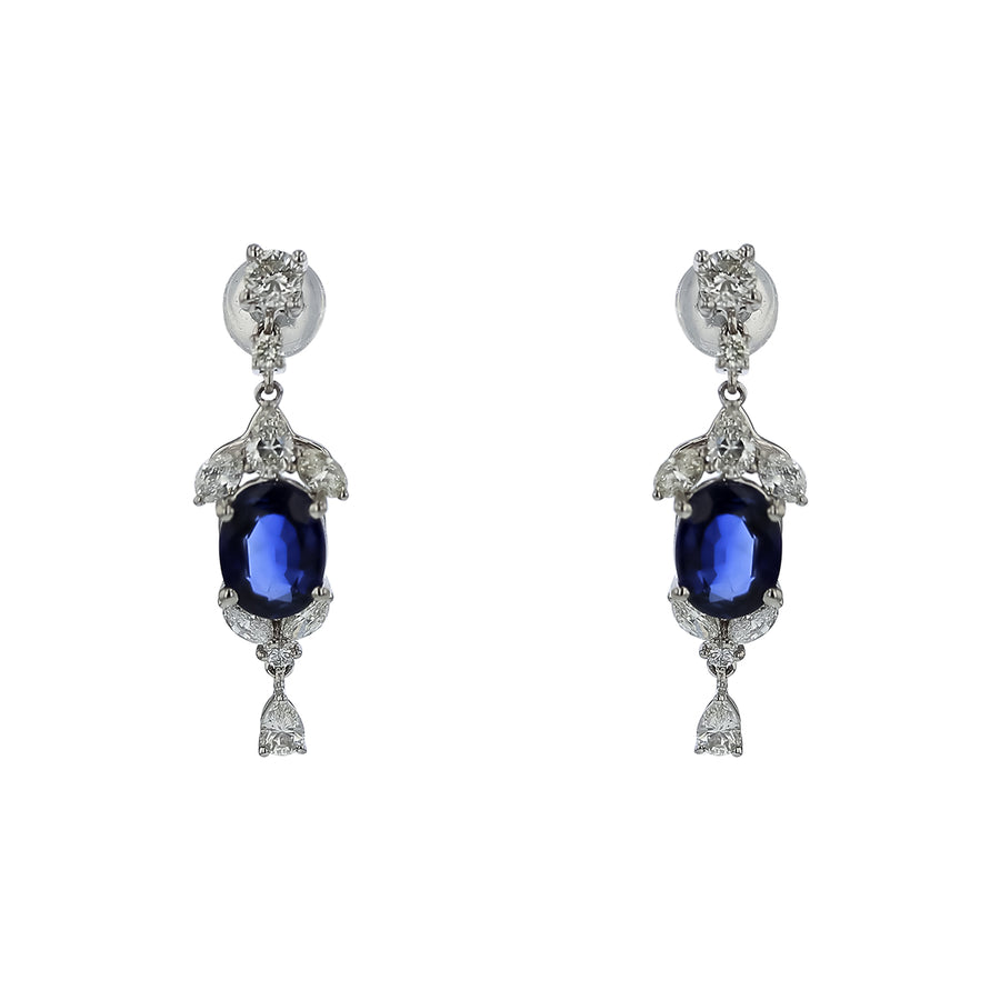2.80ct Sapphire and 1.24ct Diamond Drop Earrings in Platinum