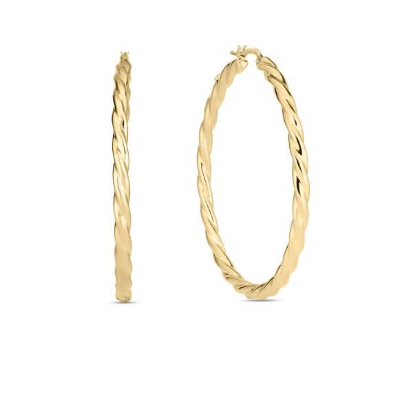Designer Gold Twisted Hoop Earrings in 18K Yellow Gold, Medium