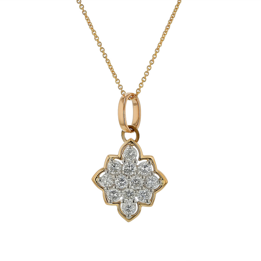 1.01ct Diamond Cluster Pendant in 18K Yellow Gold and Platinum, 16" chain