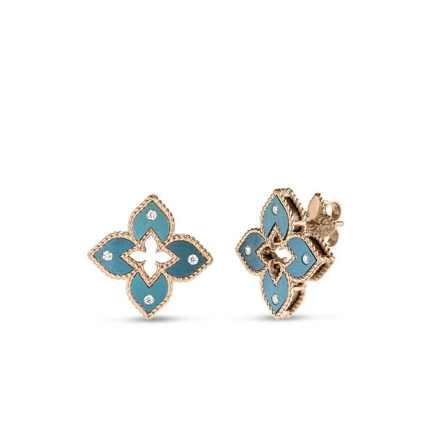 Venetian Princess Diamond Small Stud Earrings in 18K Rose Gold and Green Titanium