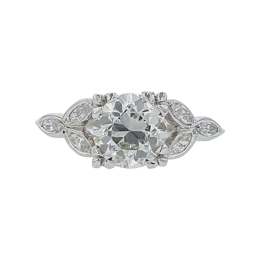 1.63ct OEC Diamond and 0.30ct Diamond Vintage Ring in Platinum, size 6.75