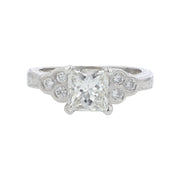 1.53ct Princess Cut Diamond and 0.33ct Diamond Engraved Ring in Platinum, size 6