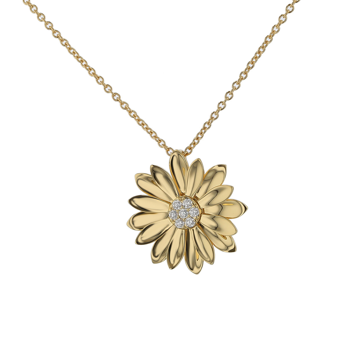  Diamond Margherita Flower Pendant in 18K Yellow Gold, 18in