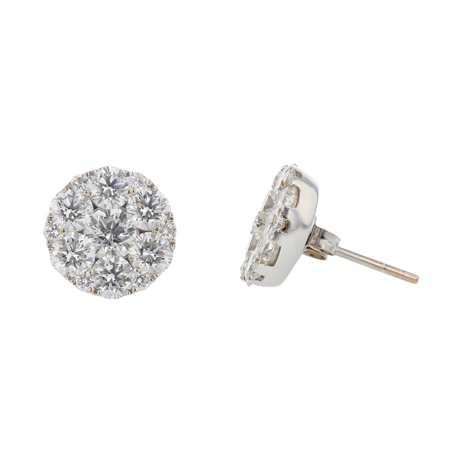 3.05ct Round Diamond Cluster Earrings in 18k White Gold