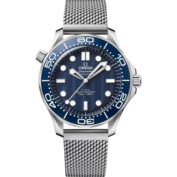 42mm Seamaster Diver 300M James Bond 60th Anniversary Watch with Blue Dial in Stainless Steel, Bracelet