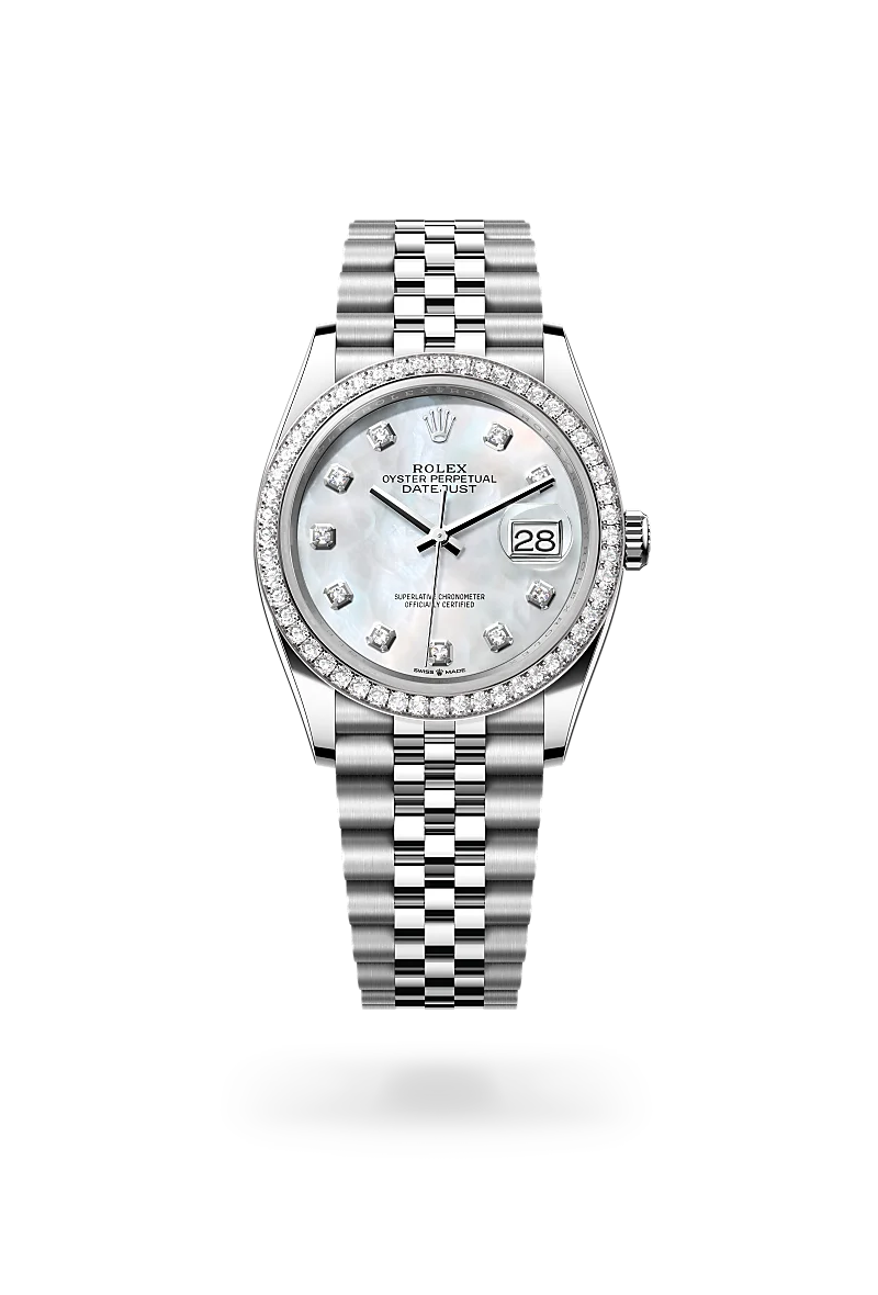 rolex Datejust in White Rolesor - combination of Oystersteel and white gold, M126284RBR-0011 - Schiffman's Jewelers
