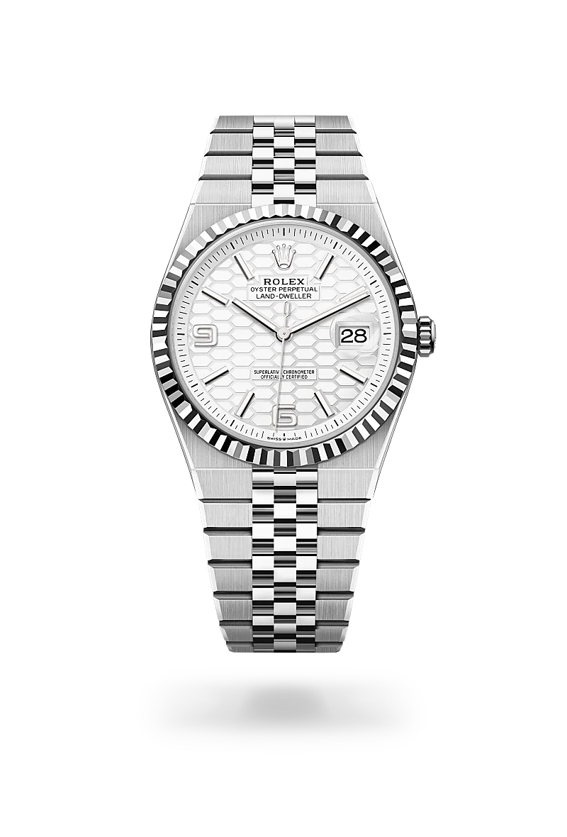 rolex Land-Dweller in White Rolesor - combination of Oystersteel and white gold, M127334-0001 - Schiffman's Jewelers