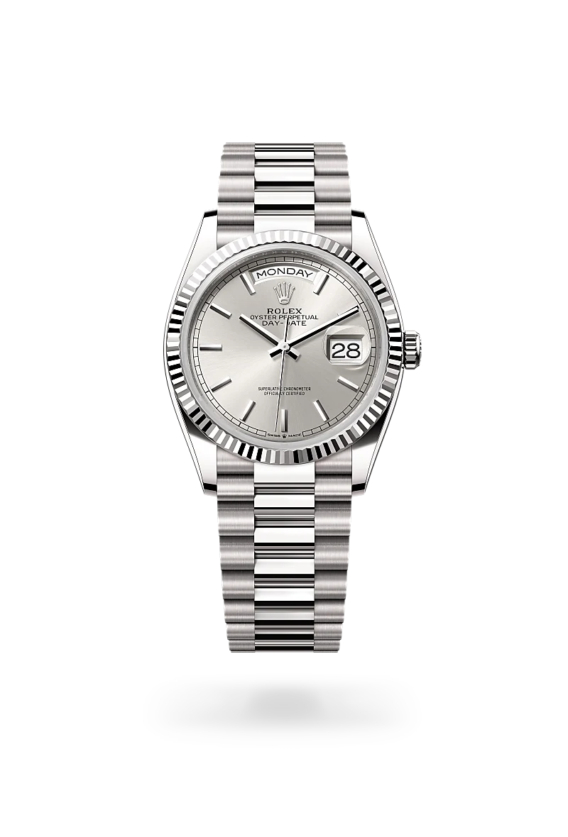 rolex Day-Date in 18 kt white gold, M128239-0005 - Schiffman's Jewelers