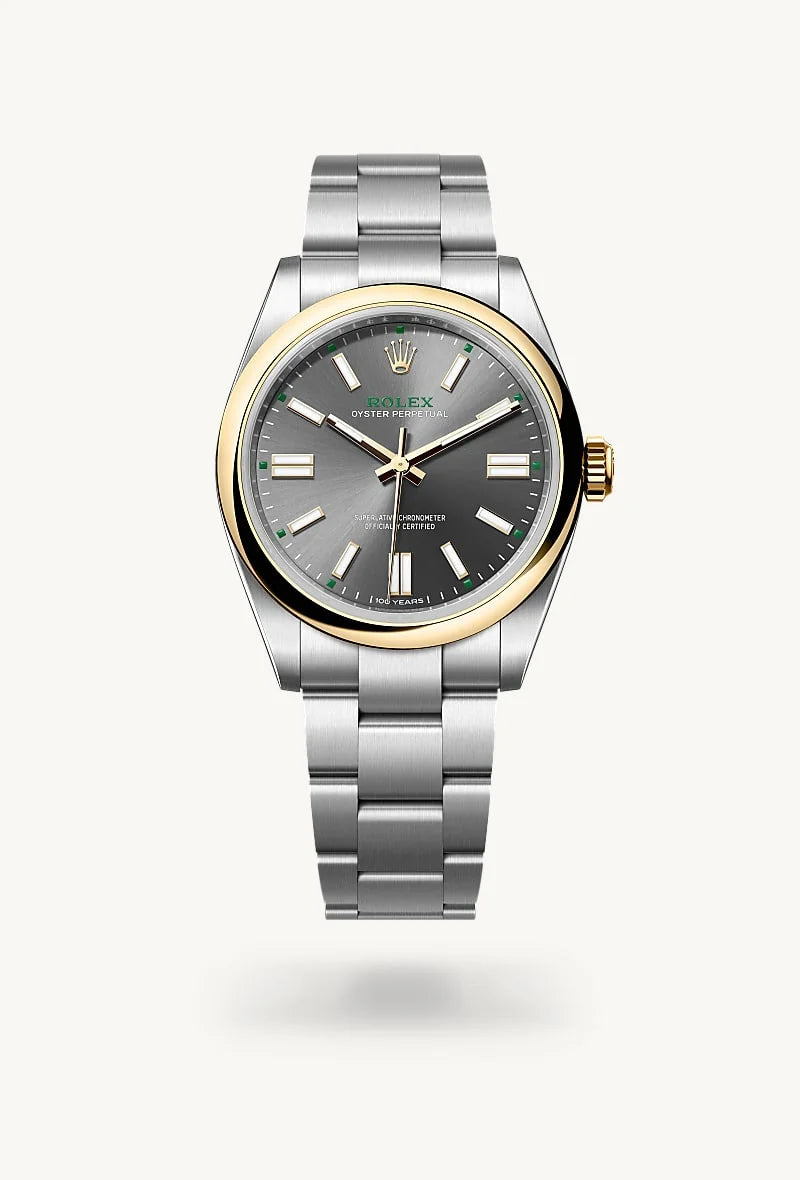 rolex Oyster Perpetual in Yellow Rolesor - combination of Oystersteel and yellow gold, M134303-0001 - Schiffman's Jewelers
