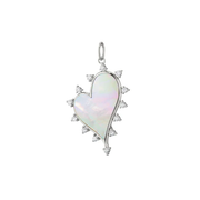 Mother of Pearl and 0.68ct White Sapphire Halo Heart Pendant in Sterling Silver without chain