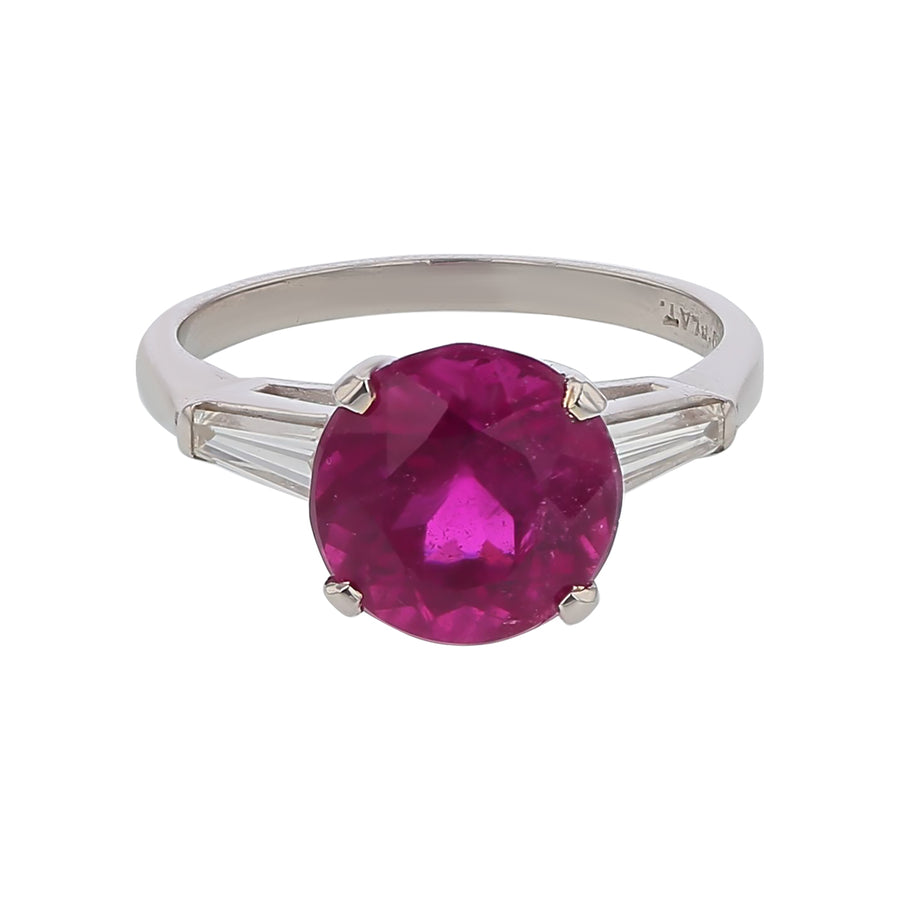 3.86 Rubelite and 0.30ct Diamond Ring in Platinum Circa 1960s Size 7
