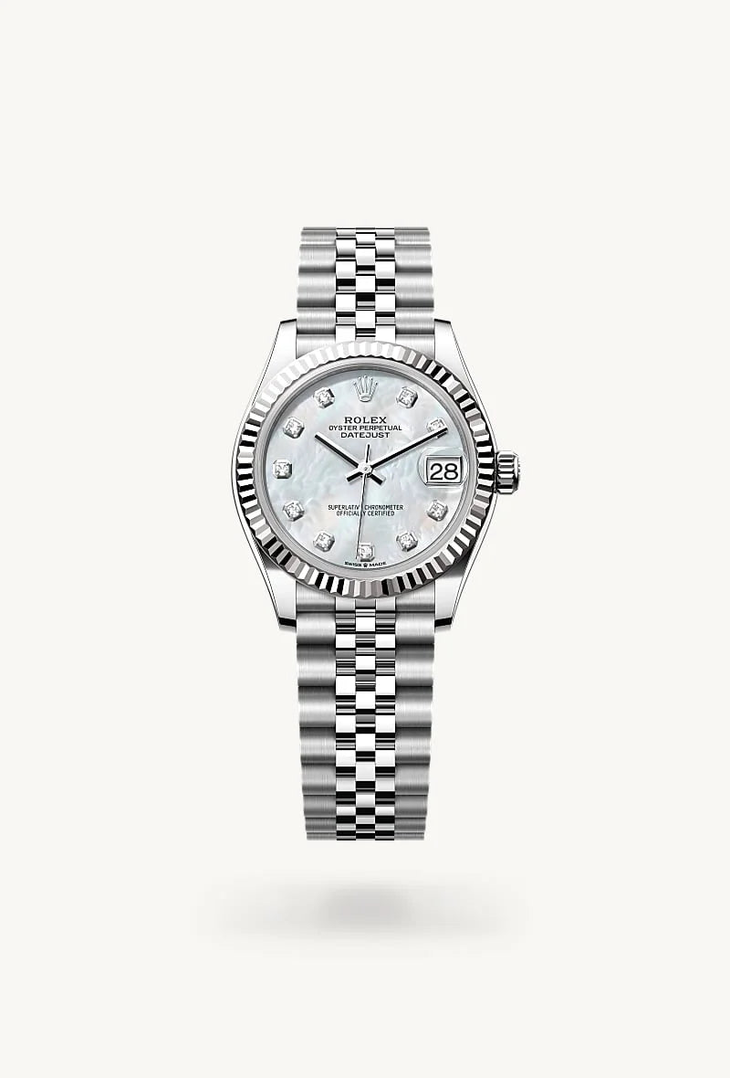 rolex Datejust in White Rolesor - combination of Oystersteel and white gold, M278274-0006 - Schiffman's Jewelers